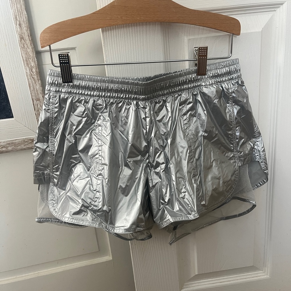 Stella McCartney Shiny Silver Athletic Shorts